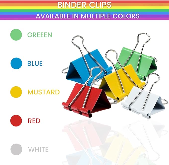 1InTheOffice Large Binder Clips Colored, 2" Size with 1" Capacity -12 Clips