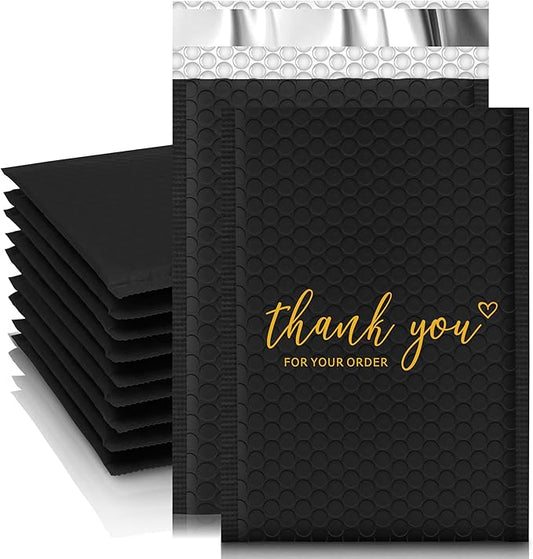 JinRuiKJ Thank You Bubble Mailers 4x8" 50 Pack, Padded Envelopes, Strong Adhesion Padded Mailers, Cushioning Padded Shipping Envelopes for Jewelry, Makeup - Black