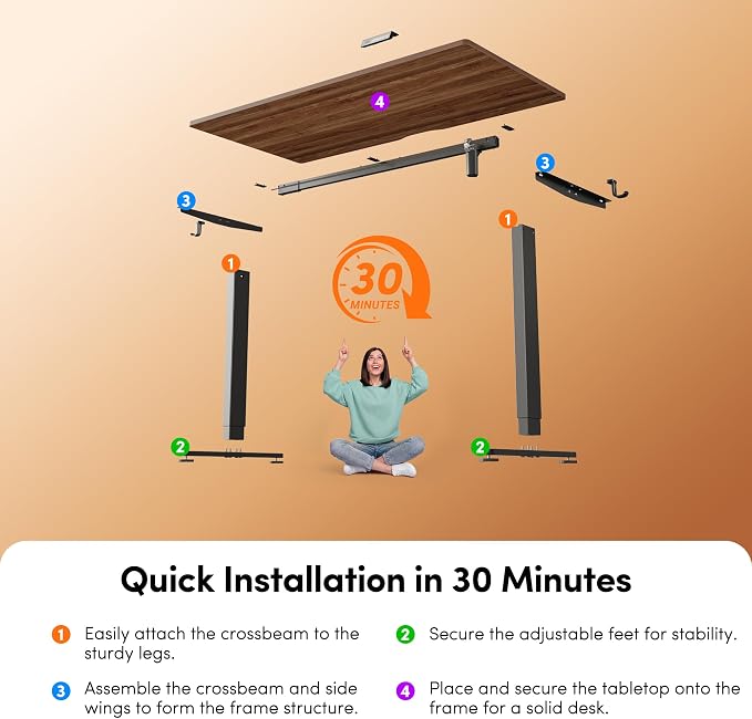 FEZIBO 40 x 24 Inchs Electric Standing Desk, Height Adjustable, Sit Stand Up, Computer Office Desk with Splice Board, Black Frame/Black Walnut Top | Sit and Stand Up Adjustable Desk, Home Office Computer Desk with 3 Customizable Memory Presets