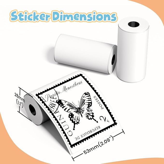 Phomemo Sticker Paper- for T02/T02Pro/Q02E/M02X/Y02C/Q02 Mini Printer, White Thermal Sticker for Study Notes, Photo, DIY, Stickers, Image Time 2 Years, Black on White Sticky Paper, 50mm x3.5m, 3 Rolls
