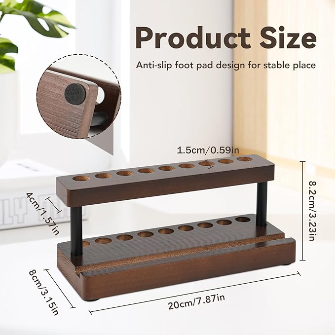 2 Pack Wooden Pen Holder for Desk, Wood Pencil Holder Fountain Pens Display Stand with 9 Slots and Phone Holder, Stylish Office Desk Decor, Pen Organizer for Office, Home