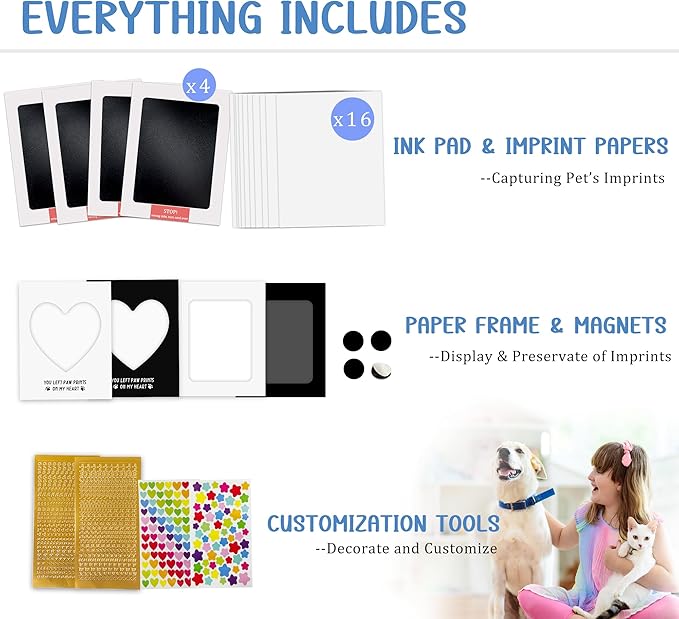 MYPAWLETS Paw Print Kit,Clean Touch/Inkless Ink Pad for Dog/Cat Pawprints,Paw Print Stamp Pad for Dogs,Dog Paw/Nose Print Kit Keepsake,Pet Paw Print Impression Kit with Frame,Gifts for Pet Parents-4M