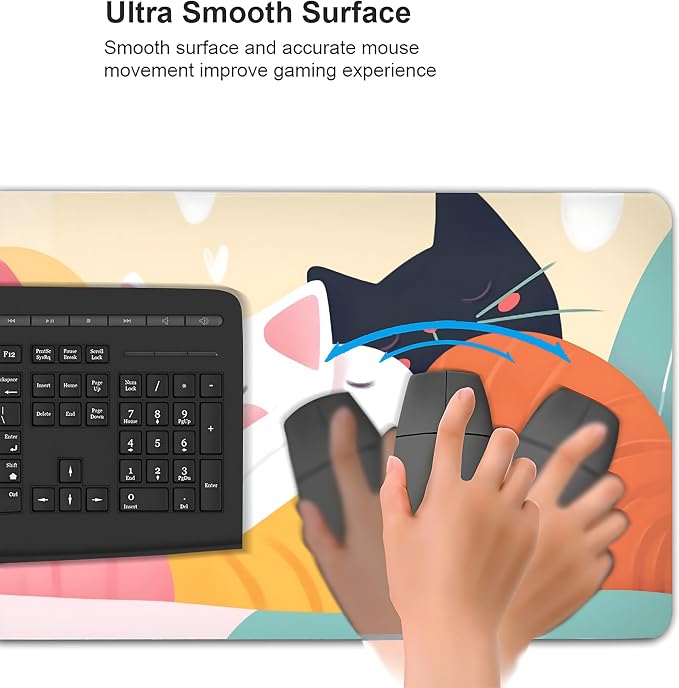 Cute Anime Cats Gaming Mouse Pad, Colorful Pop Art Desk Mat with Anti-Slip Base & Stitched Edges, Office & Home Desk Decor for Women, 35.4" x 15.7" in Computer Desktop Mat