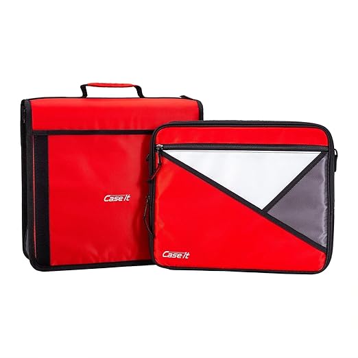 Case-it The Universal 2.0 Zipper Binder -1.5 Inch D-Ring - Removable Padded Pocket Holds Up to 13" Laptop/Tablet - Multiple Pockets - 350 Page Capacity - Comes with Shoulder Strap - Fire Red LT-207