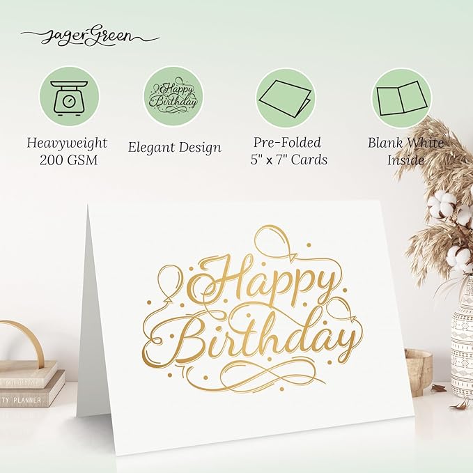 50 Pack 5x7 Birthday Cards, White Blank Happy Birthday Cards Bulk, Thick Folded Heavy Card Stock Paper for Greeting Cards, Thank You Notes, Envelopes, DIY Craft Card (No Envelope)