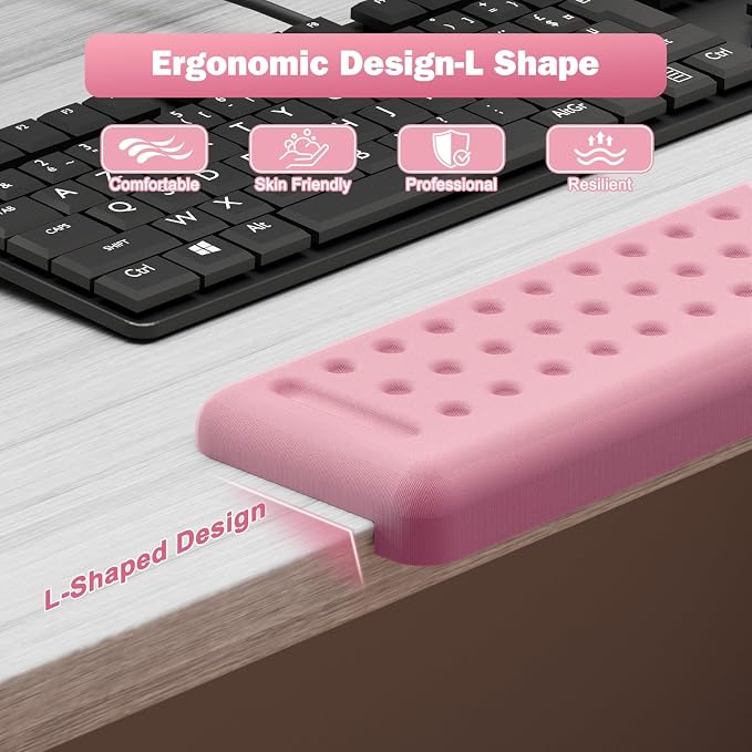 Leolee L-Shaped Desk Long Wrist Rest Elbow 60CM, Light Pink Arm Rest Desk | Memory Foam, Non-Slip Base, Ergonomic Desk Edge Cushion, Wrist Support for Computer Keyboard, Typing, Office, Home