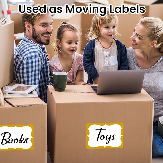 2-1/2"x 3-3/4" Large Gold Name Tag Stickers, 200 Pcs Blank Nametags Stickers, Adhesive Name Tags Sticker with Gold Border Name Badges Labels for School, Office, Home, Party, Conferences, New Year
