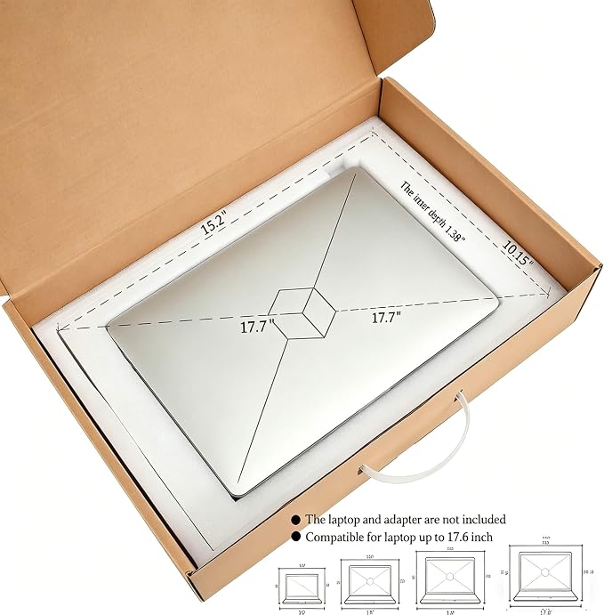 Laptop Return Boxes Great for Laptop Computer Shipping or Storage | Laptop Shipping Box Laptop Mailer Box with Foam Protection and Carrying Handle Fits Screen Sizes Up to 17.6 Inch (White)