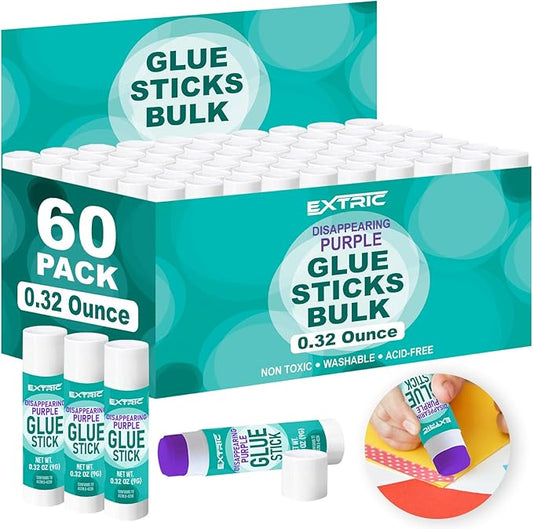 Glue Sticks Bulk Classroom, Purple Glue Sticks for Kids 60 Count, 0.32 Ounce Washable, for Kids, School and Home
