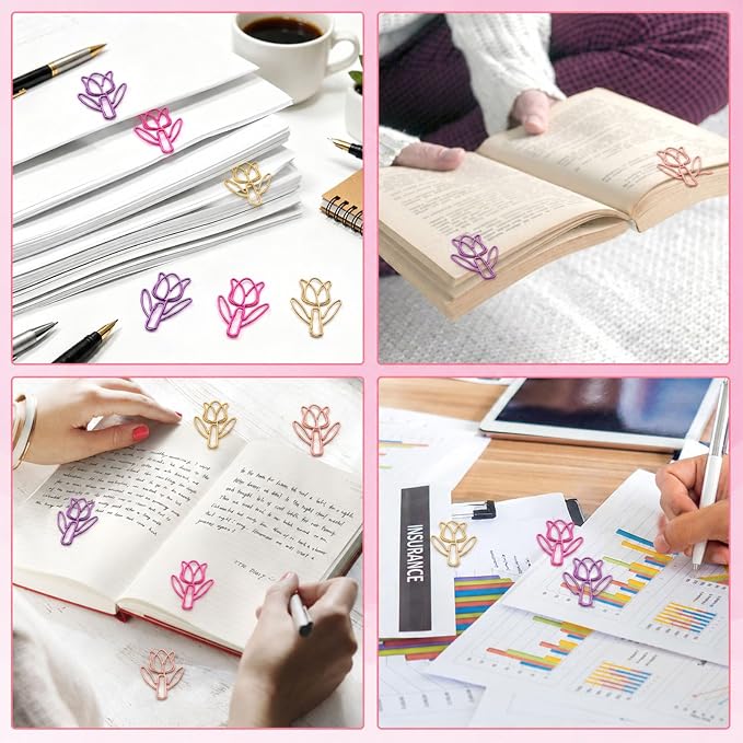 Cute Flower Paper Clips,100 Pcs Decorative Paperclips, Supplies Stationery | Cute Fun Office Supplies Gifts for Women Men Coworkers Teachers Students Girls Boys Graduation Gifts Father Day
