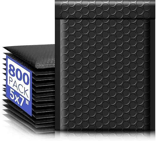 Fuxury Bubble Mailers 5x8.6" 800 Pack Black Waterproof Padded Envelopes Usable Size 5x7" Self Seal Bubble Envelopes Padded Mailers Shipping Bags for Mailing Jewelry Makeup Small Business