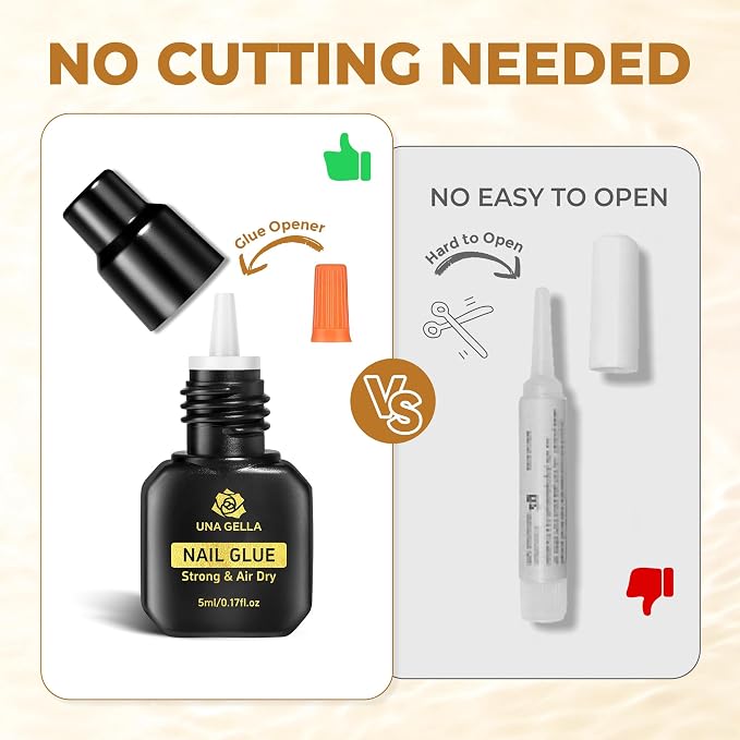 UNA GELLA Super Strong Nail Glue for Press Ons Fast Drying (5ML*3PCS) | No U/V Light Needed Press On Nail Glue Salon Quality, with Opener for Drip Use Home DIY, Portable for Daily