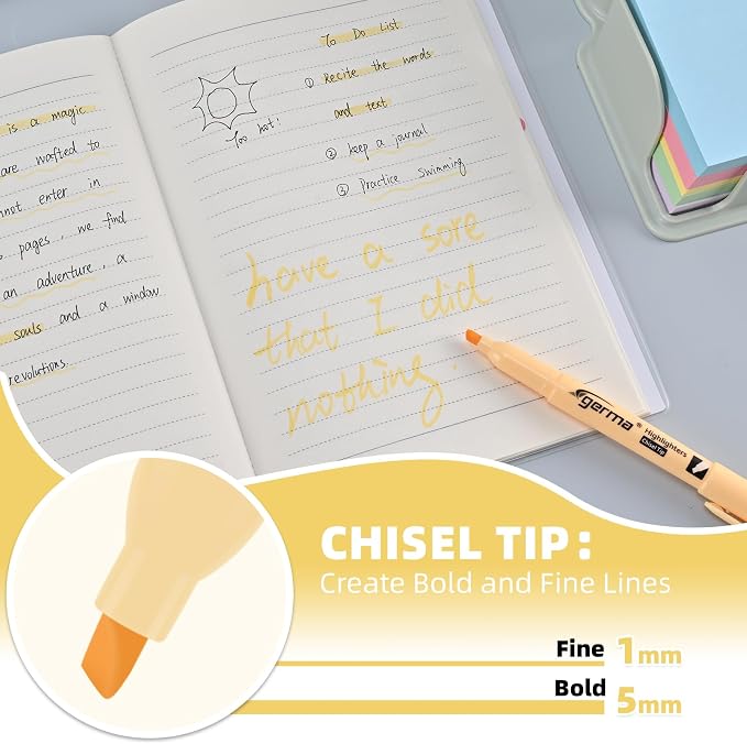 Cgerma Yellow Highlighters 12 Pack, Mild Pastel Color, Chisel Tip Soft Highlighters, Quick-Drying, Cute Aesthetic Markers for Journaling, Bible Study, School Office Supplies