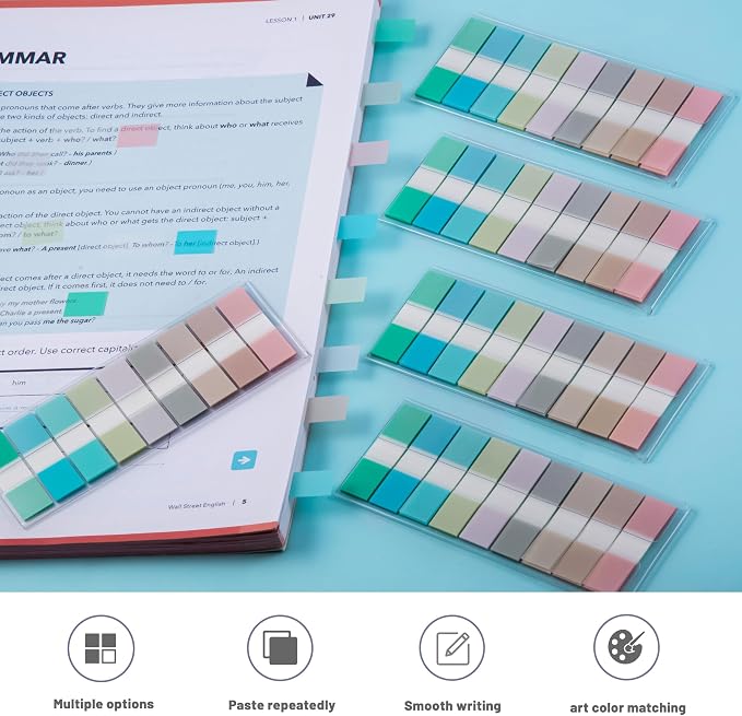 Golcellia Sticky Notes Tabs 900 Pieces Transparent Sticky Tabs, 0.47 Inch Index Tabs, Writable Repositionable Book Tabs Page Markers for Notebooks, Files, Journals, Soft Cool Colors