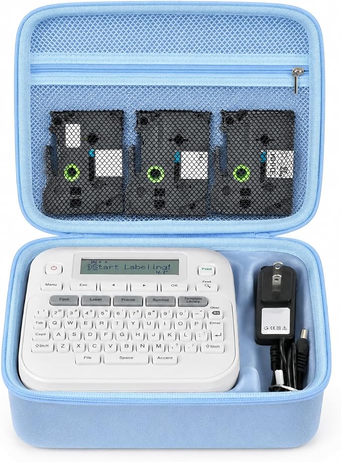 GWCASE Hard Label Maker Case for Brother P-Touch PT-D220/PT-D210, Case Only | Label printer case with shaped tray and zip mesh pocket for label tapes, batteries and AC adapter in home office storage