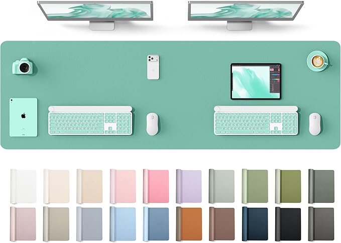 YSAGi Leather Desk Protector, Office Mat, Large Mouse Mat, Non-Slip PU Leather Blotter, Laptop Desk Mat, Waterproof Writing Pad for Office and Home(Green-Blue, 63" x 17.2")