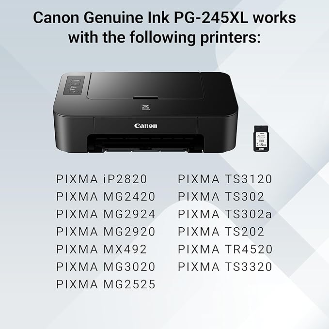 Canon PG-245 XL Genuine Black Ink Cartridge, Compatible with iP2820, MG2420/2924/2920/3020/2522/2525, MX492, TS3120/302/302a/202/202a/4520/3320