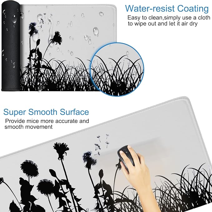 Large Gaming Mouse pad, Waterproof Mousepad with Stitched Edges, Premium Microfiber Cloth Surface, Non-Slip Base Keyboard Desk Mat for Home Office Gaming, Flowers Plants