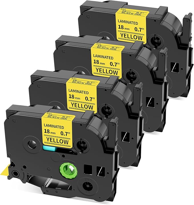 Replacement for Brother TZe-641 TZe641 TZe TZ Tape 18mm 0.7 Laminated Yellow P Touch Label Tape Compatible with Brother PT-D400 PT-D410 PT-D600 PT-P700 Label Makers, Black on Yellow, 3/4 Inch, 4-Pack