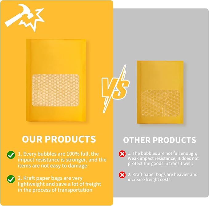 Small Bubble Mailers 100 Pack, 5"x8" External Dimension, Usable Size 4"x7" Thick Kraft Bubble Envelopes Waterproof Cushioned Padded Mailers Shipping Packaging for Small Business Yellow #000