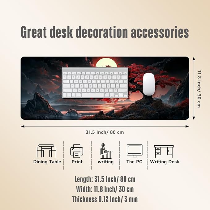 Extended Gaming Mouse Pad, Large Mouse Mat 3 mm Nature Rubber Base Mousepad with Stitched Edges, Non-Slip Desk Mat for Office Home Great Gift 31.5x11.8 Inch (Dark Canyon 2)