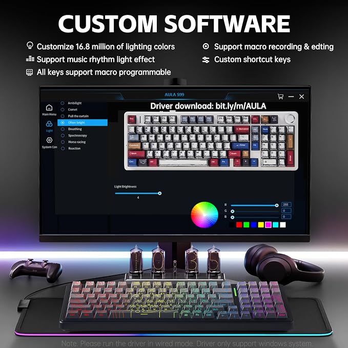 Aula F99 Keyboard Gaming,Wireless Mechanical Keyboards Creamy Sound | Computer Bluetooth Keyboard Full Size Hot Swappable RGB Backlit w/8000mAh Battery,Gradient Grey Tri-Mode BT/2.4GHz/USB