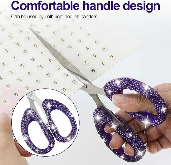 MultiBey 7.7" Rhinestone Cute Scissors, Purple | Cute Sparkly Rhinestone Scissors with Stainless Steel Blades | Aesthetic Craft Shears for Scrapbooking, Journaling & Office