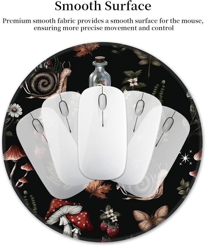 Hancynir Mushroom Round Mouse Pad, Small Mousepad for Laptop Desk Office | Mouse Mat for Computer, Non-Slip Rubber Base, Office Desk Decor, Gifts for Work Coworker Teacher, 8.6 Inch, Stitched Edges