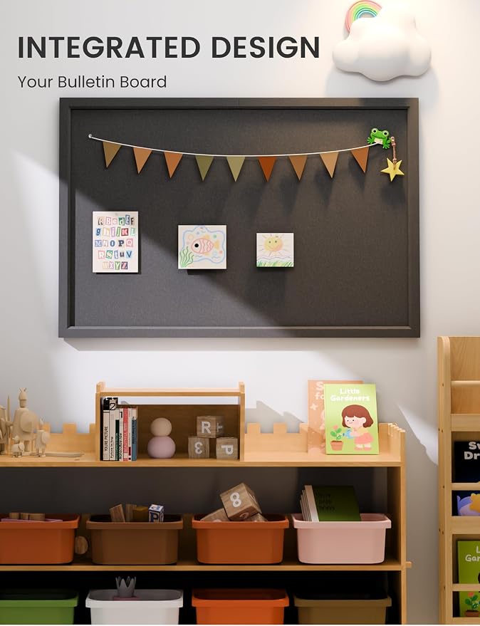 Fluxynara 35.4" x 23.6" Felt Frame Bulletin Board, Black | Cork Board Alternative with 24 Removable Adhesive Tabs, Foldable Pin Board for Wall, Home, Office, Classroom & Dorm