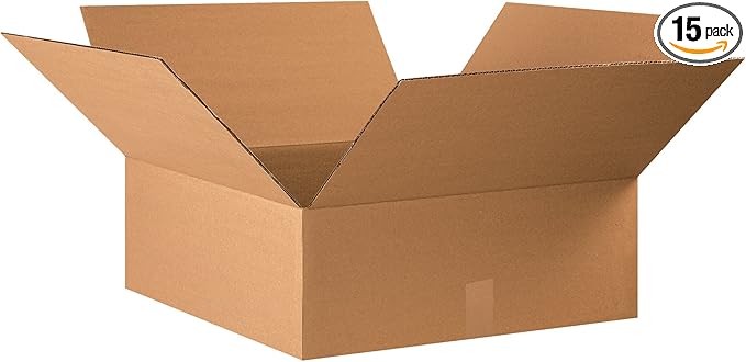 AVIDITI 22x22x8 Flat Corrugated Boxes, Flat, 22L x 22W x 8H, Pack of 15 | Shipping, Packaging, Moving, Storage Box for Home or Business, Strong Wholesale Bulk Boxes