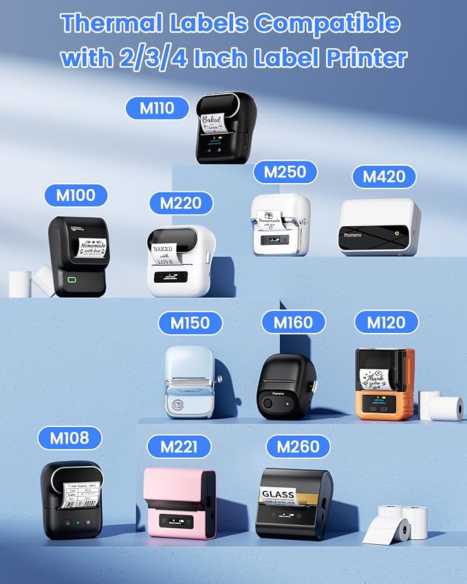 Phomemo Labels - M110/M100/M220/M108/M250/M160 Thermal Paper,230 Labels/Roll, 1.57"x1.18"(40x30mm) Frosted Clear Thermal Label for Barcode/Address/Mailing/Logo/Business/Home Tag