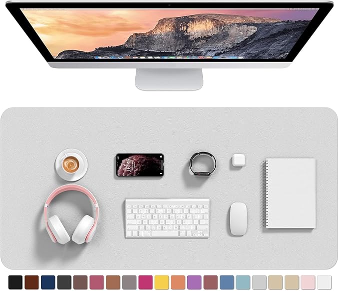 Hsurbtra Desk Pad, 35.5" x 17" PU Leather Desk Mat, XXL Extended Mouse Pad, Waterproof Desktop Blotter Protector, Non-Slip Ultra Thin Large Laptop Keyboard Writing Mat for Office Home, Gray