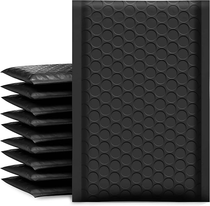 UCGOU Bubble Mailers 3.5x6.5 Inch Black 50 Pack Padded Envelopes Usable Size 3.5x5 Small Business Mailing Packages Self Seal Adhesive Waterproof Boutique Shipping Bag for Jewelry Makeup Supplies
