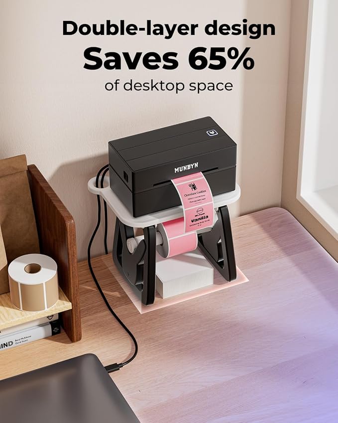 MUNBYN Thermal Label Holder for Rolls and Fanfold Labels | Label Roll Holder for Desktop Thermal Printer Accessory, For Home, Office, Small Business