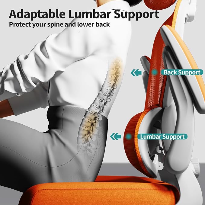 TRALT Office Chair Ergonomic Desk Chair - Gaming Chair with Lumbar Support | 330 LBS Home Office Desk Chairs with Headrest, Reading Chair with Flip-up Armrests, Comfortable Computer Chairs (1, Orange)
