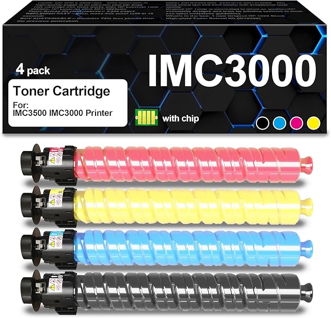 Compatible with Ricoh IM C3000 Toner Cartridge IM C3500 Toner with Chip for IMC3000 IM C3500 Printers(4 Packs, Black Cyan Magenta Yellow,842251 842252 842253 842254)