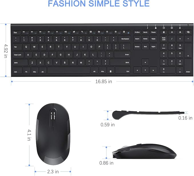 Vssoplor Wireless Keyboard and Mouse, Rechargeable Ultra Slim, Black | Quiet Full-Size Keyboard and Mouse Combo Set, for Laptop, PC, Notebook, Desktop, 2.4GHz Stable Connection, Ideal for Office