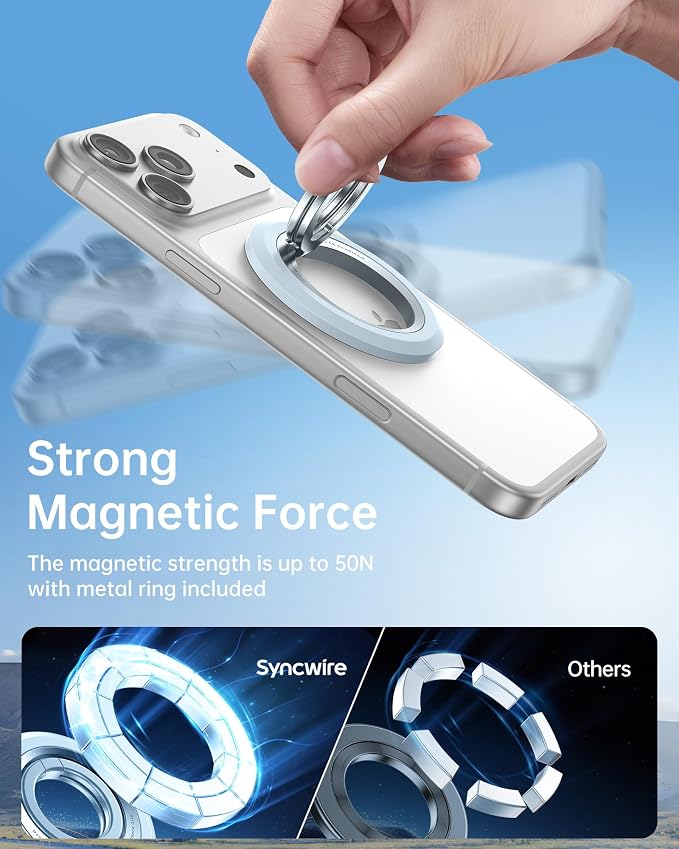 SYNCWIRE Magnetic Phone Ring Holder, for MagSafe Phone Grip Stand Kickstand | 360° Rotation, Double-Sided Magnet, Cell Phone Grip Finger Holder, for iPhone 17 16 15 14 13 12 Pro Max, MagSafe Accessories