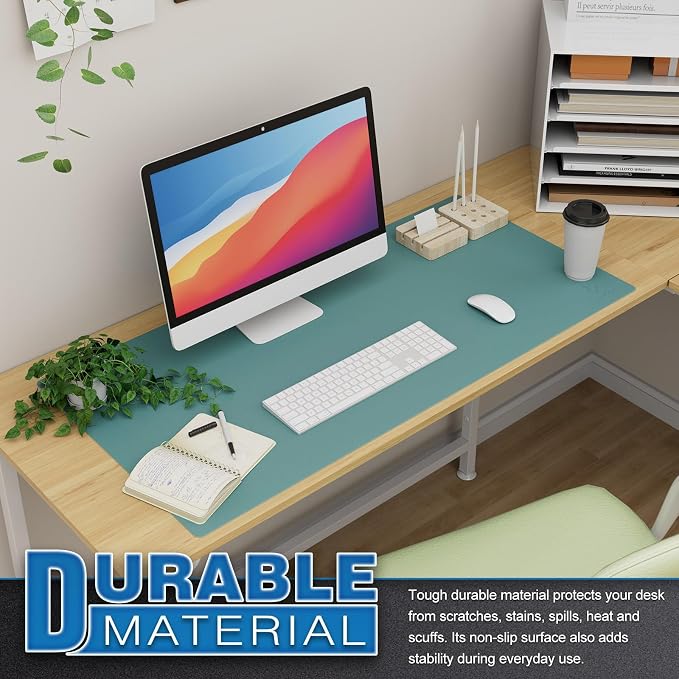K KNODEL Extra Large Desk Mat, Leather Mouse Pad (35.4"x17", Green) | Desk Pad, Keyboard Pad, Computer and Laptop Mat, Desktop Protector and Cover, Writing Pad and Blotter for Home Office