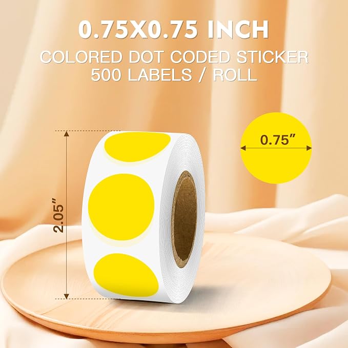PARLAIM 3/4 Inch Color Coding Label Stickers,500PCS Circle Inventory Sticky Dots Sticker in Dispenser Box,Yellow Adhesive Round Dot Labels for Office Home (Yellow)