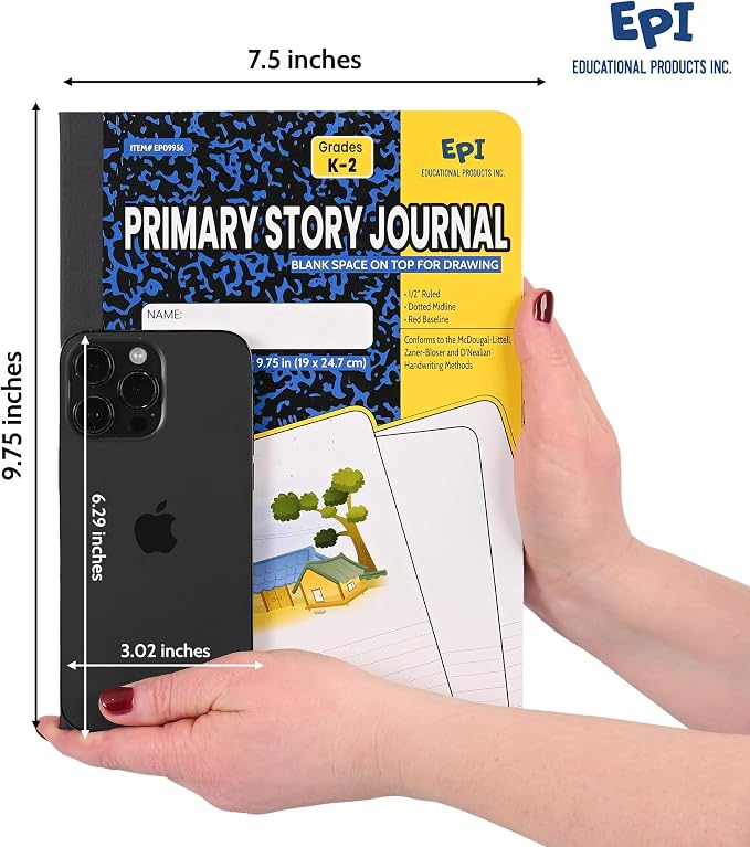4 Pack - EPI Primary Ruled Composition Notebook Black - 200 Pages (100 Sheets), 9-3/4 x 7-½ - Classroom Back to School Supplies, Heavy Duty, Durable Hardcover Office Notebooks, Sewn
