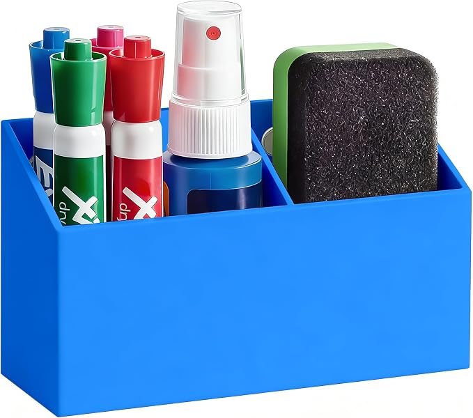 Acrylic Magnetic Pen Holder for Whiteboard,Fridge, School Supplies | Magnet Dry Erase Marker Holder for Refrigerator, Pencil Cup for Teacher Classroom,Office Accessories, Locker Organizer-Blue