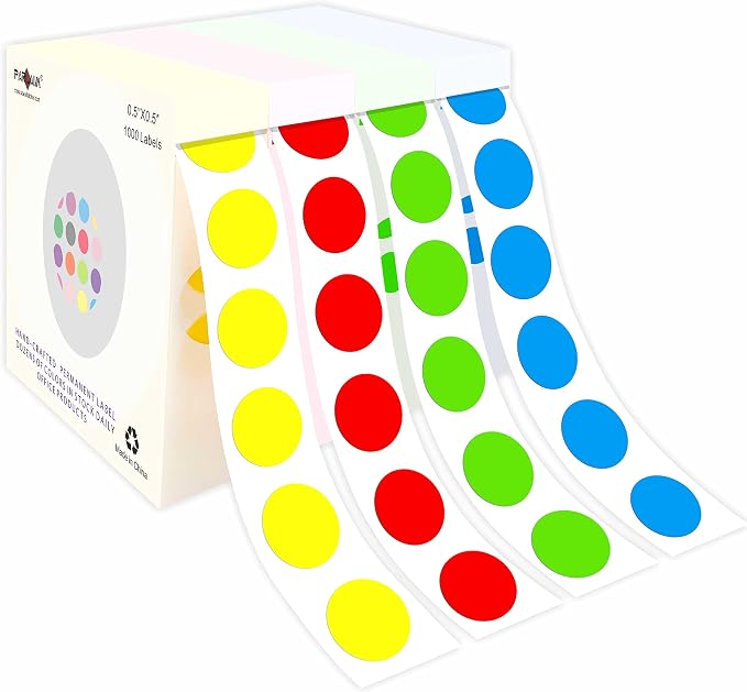 PARLAIM 1/2 Inch 4000PCS 4 Roll Round Color-Code Dot Stickers,4 Color Style Colorful Coding Label Sticker for Home Office Classroom