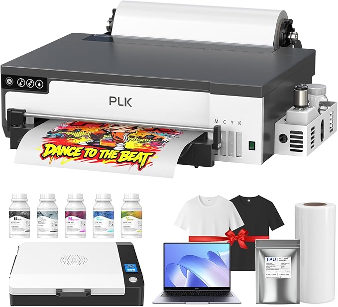 PLK A3 DTF Printer,XP600 DTF Machine,Roll Feeder & Film-Cutter,Double Speed,Upgraded L18058 with White Ink Stirring System,Custom Garment Printing (A3 Printer+Oven+Laptop)