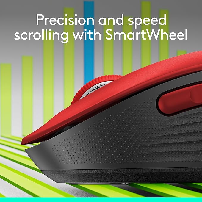 Logitech Signature M650 L Full Size Wireless Mouse - for Large Sized Hands, 2-Year Battery, Silent Clicks, Customizable Side Buttons, Bluetooth, for PC/Mac/Multi-Device/Chromebook - Classic Red