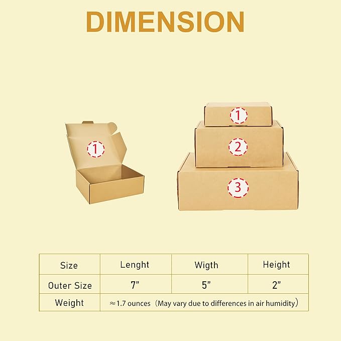 7x5x2 Inches Shipping Boxes, Brown Corrugated Cardboard Literature Mailer for Small Business, Set of 25 Packaging Supplies