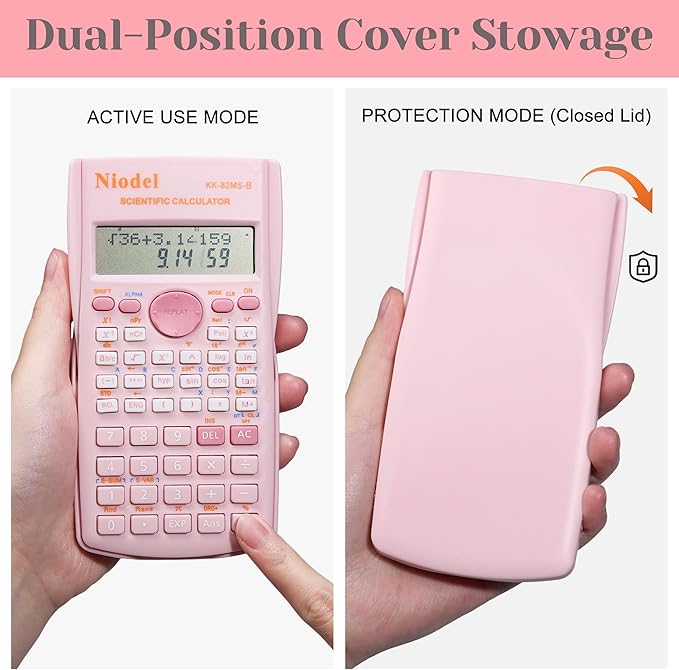 Scientific Calculator, 2 Line Cute Scientific Math Calculator Function Calculator for Students Algebra Geometry Basic Caculator for Middle and High School Students College School Supplies (Pink)