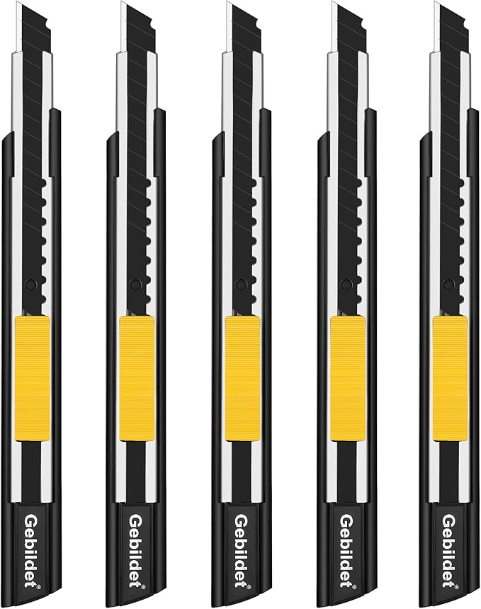 5pcs Right and Left Hand Self-Lock Cutter /9mm Snap Off Blades /60 Blade /Utility Knife /Graphic Knife (Black Holder)