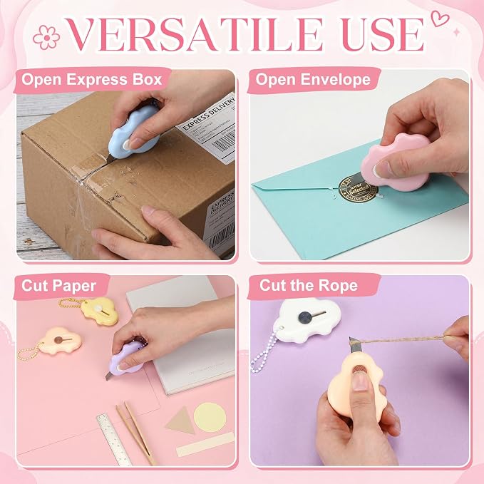 48 Pack Mini Box Cutters with Keychains, Cute Car Shaped Retractable Utility Knife, Small Letter Opener Paper Cutter for Office Home Carton Package Opener, 6 Assorted Colors