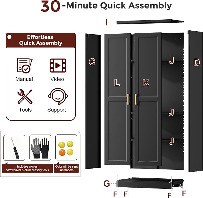 71" Tall Metal Kitchen Pantry Cabinet, Storage Cabinet with Doors | Kitchen Cabinet with 4 Adjustable Shelves, Food Pantry Cabinet, Cupboard for Kitchen, Dining Room, Garage, Office & School